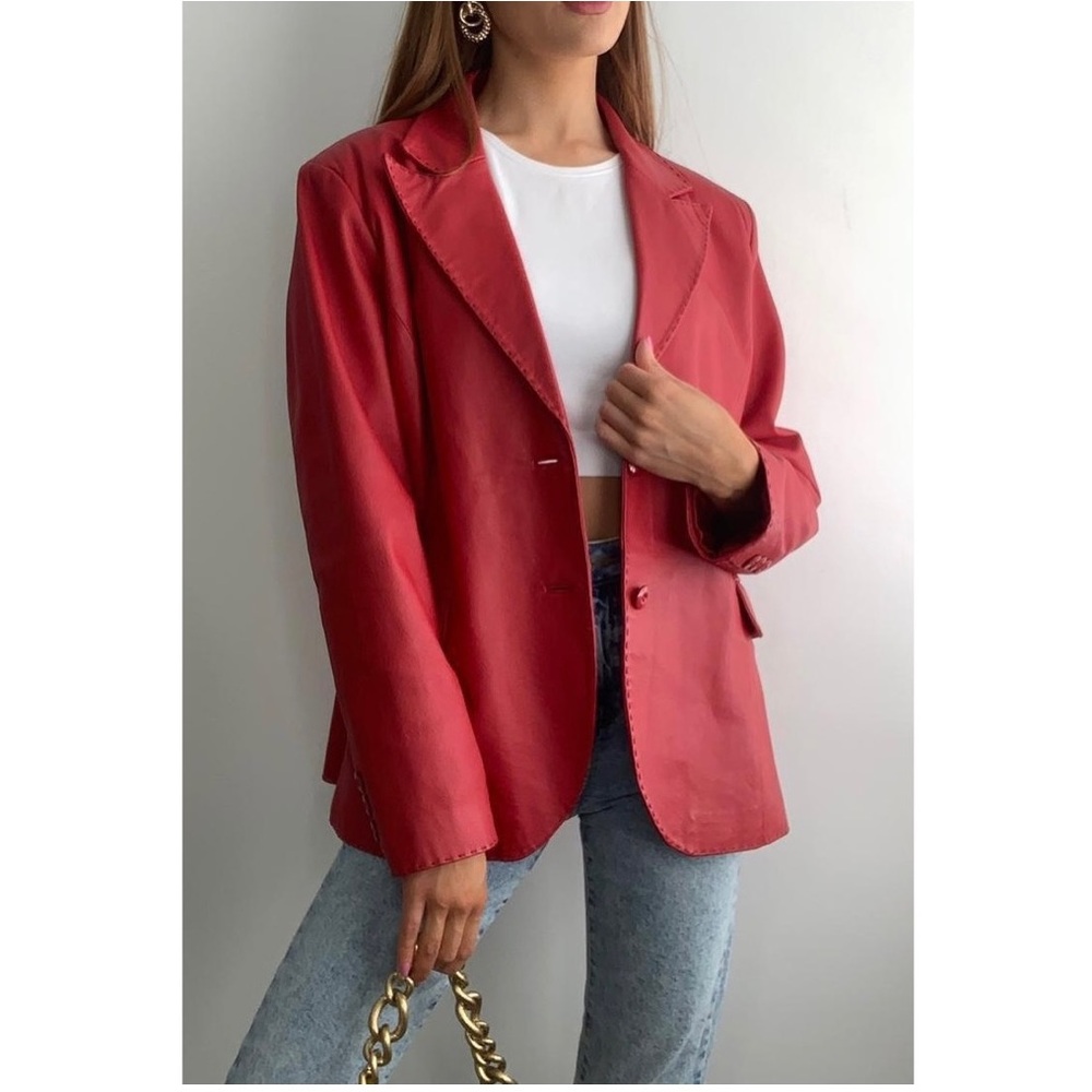 Vintage Red Genuine Leather Blazer Jacket 90’s Y2K 2000’s Women’s Coat Size 20